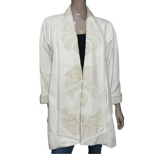 Toppolino Vintage Women’s Size S White Embroidered Open Leather Jacket